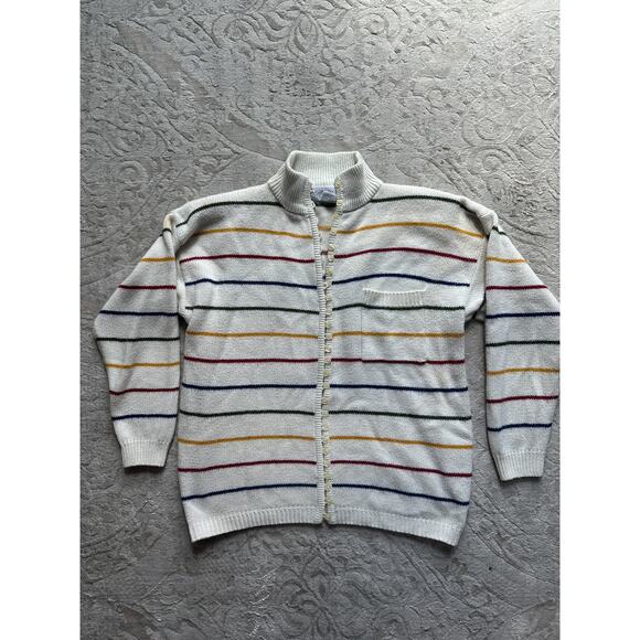 Vintage Style Striped Cardigan Sweater Women’s Button Up Collared Knit M - Picture 4 of 7